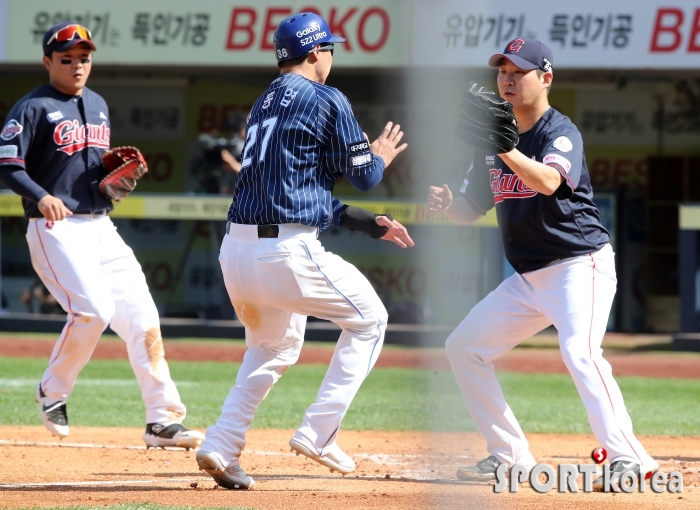 삼성 김동엽, 이중 도루가 막혔네~